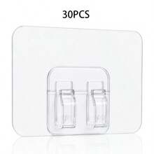 Storage Rack Hook & Cable Clip Accessories, No-Drill Transparent Wall-Mount Bracket, Waterproof Dual-Hook Integrated Bracket, Compatible With Most Kitchen & Bathroom Storage Racks And LED Light Strip Cable Clips, Strong Adhesive Without Damaging Walls, Moisture-Resistant & Water-Resistant For Kitchen & Bathroom, Easy Installation Without Drilling, Compact & Transparent Design, Can Store Items & Fix Light Strip Cables, Stable Load-Bearing & Not Easily Detached, Practical Home Kitchen & Bathroom Storage & Cable Management Accessory - View 12