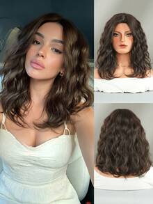 7JHH WIGS 女款 14 吋短波浪棕色假髮，肩長波波頭捲髮，側分瀏海，自然合成耐熱纖維髮，適合日常、Cosplay、派對使用 - 棕色 - 查看 2