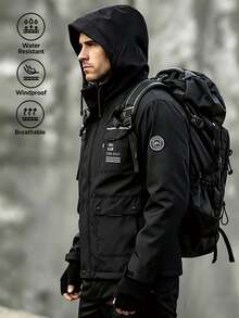 Men's Outdoor Autumn/Winter Fashion Casual Hooded Jacket Sports Black - Black - View 2