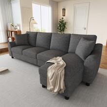 Modern Chenille L-Shape Sofa 3 Seater + Corner Unit, Corner Unit With Folding Storage, Adjustable - 灰色四座 - 查看 8