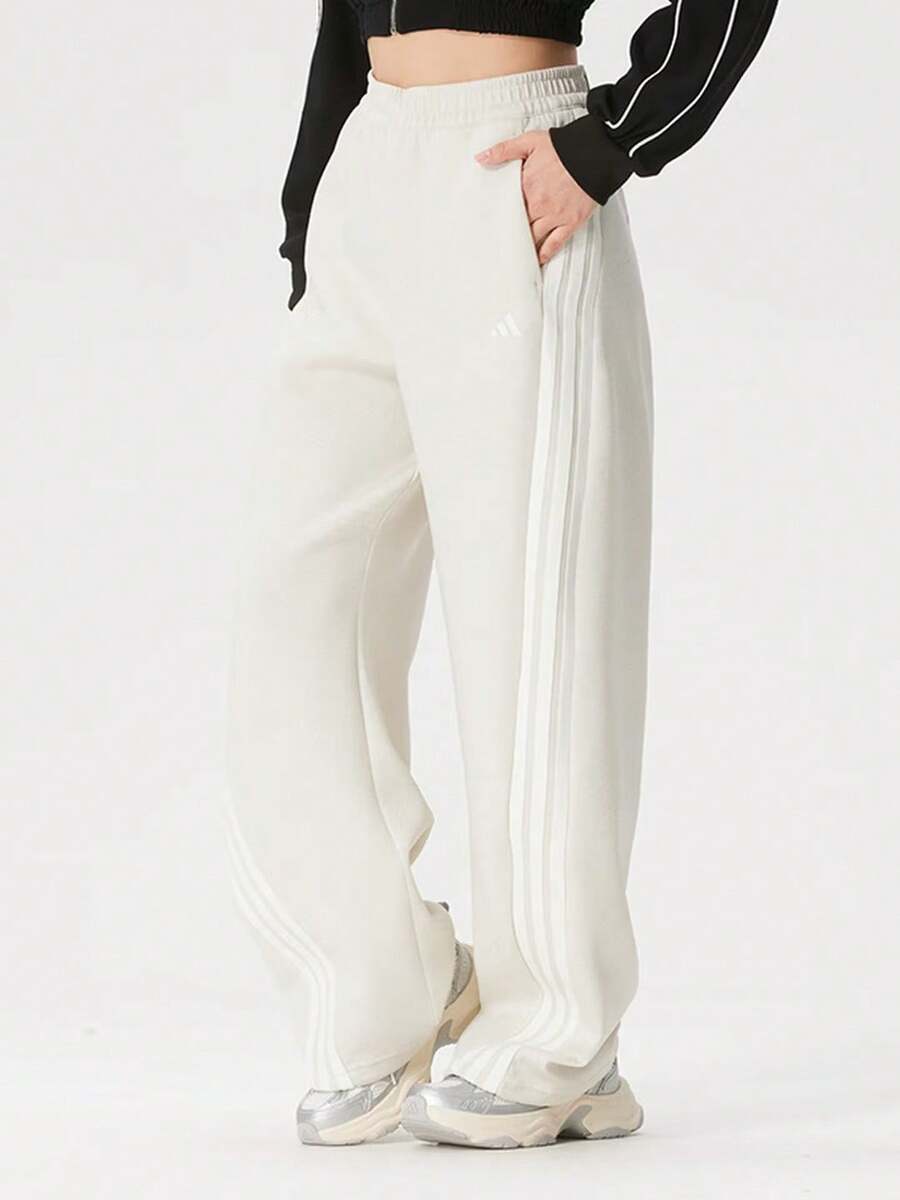 Adidas Three-Stripe Dancing Series Banana Pants Twisted Knit Glitter Long Pants For Women - Off White - View 1