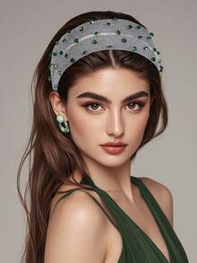 1pc Shiny Rhinestone Mesh Headband, Simple Hollow Wide Band, Holiday Party Casual Daily Women's Hair Accessory - Multicolor - View 6