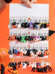 10/30/60pcs Halloween Cute & Funny Pumpkin Bat Zombie Ghost Black Cat Spider Witch Hat Resin Pendant Earrings Halloween Gift Set - Multicolor - View 13
