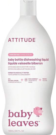 ATTITUDE Baby Bottle &Amp; Dish Soap, EWG Verified Bottle Cleaner, Fragrance Free &Amp; Dye Free, Removes Milk Residue &Amp; Grease, Vegan
