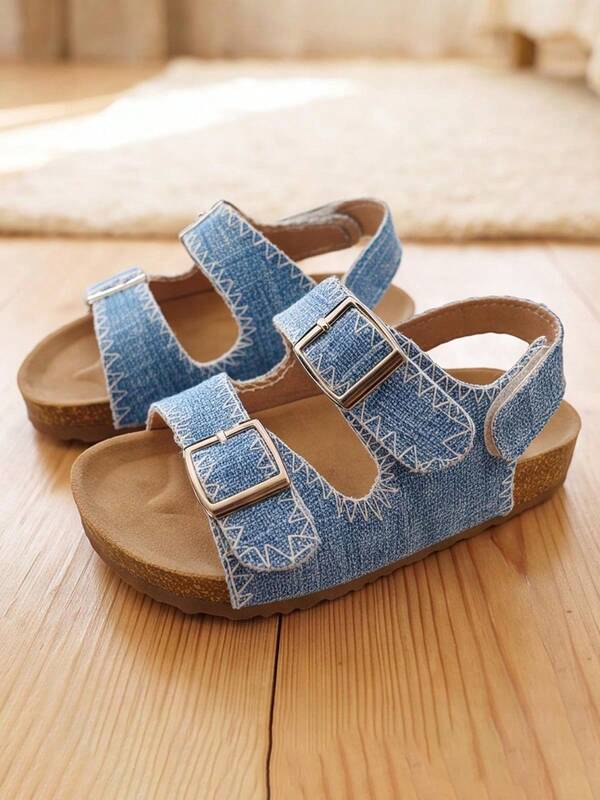 Popular Recommended 3-12 Years Old Washed Denim Blue Kids Sandals . Double Buckle Kids Flat Sandals . Vintage Kids Sandals | Arch Support Cushioning Shock Absorption Long Walk Without Fatigue . Vintage Casual Style | Daily School Beach Vacation Wear