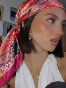 1pc Bohemian Style Luxury Floral Paisley Print Women's Bandana, Versatile Scarf/Shawl For Spring/Summer Casual & Outdoor Wear,Beach,Holiday - Hot Pink - View 5