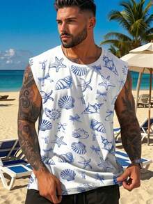 Camiseta de tirantes casual con estampado de conchas para hombre - Multicolor - Ver 1