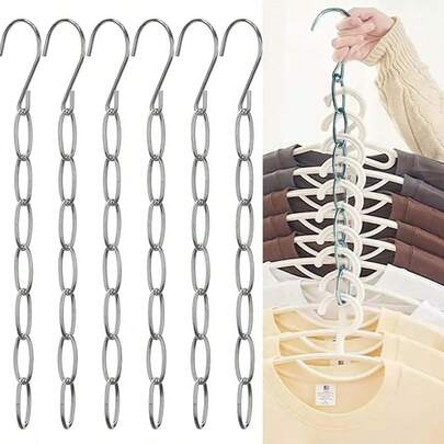 1pc Closet Organizer Clothes Hangers Chains Space Saving For Dorm Room Storage, Metal Hanging Organizers Magic Chains For Bedroom Organization  Random Color