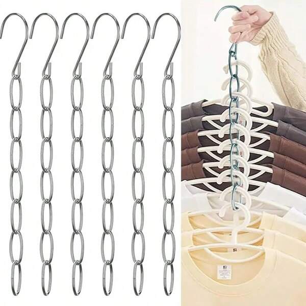 1pc Closet Organizer Clothes Hangers Chains Space Saving For Dorm Room Storage, Metal Hanging Organizers Magic Chains For Bedroom Organization  Random Color