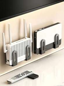 4pcs No-Drill Wall-Mounted Storage Racks - Versatile Use For Router, Modem, Set-Top Box, Cable Management, Shoe Storage, Kitchen Organization; Multi-Functional Space-Saving Design With Adhesive Backing; Practical Storage Solution, Ideal Gift For Women And Home Essential, Also Suitable As Display Shelf For Halloween And Christmas Decor - Multicolor - View 1