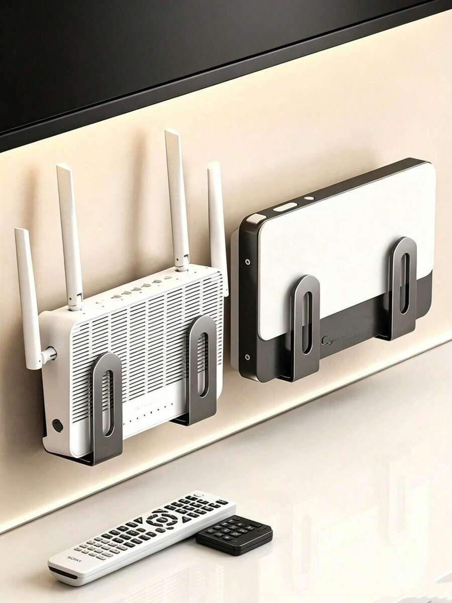 4pcs No-Drill Wall-Mounted Storage Racks - Versatile Use For Router, Modem, Set-Top Box, Cable Management, Shoe Storage, Kitchen Organization; Multi-Functional Space-Saving Design With Adhesive Backing; Practical Storage Solution, Ideal Gift For Women And Home Essential, Also Suitable As Display Shelf For Halloween And Christmas Decor - Multicolor - View 1
