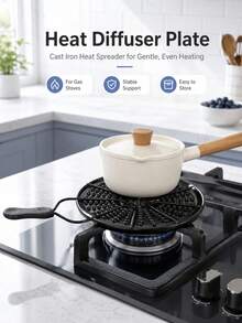 Premium Black Iron Heat Diffuser Plate With Quick Heating Solid Heat Conduction Plate For Home Cooks Anti Slip Flame Reducer Ideal For Soup Simmer Ring Gas Stove Glass Cooktop Converter For Coffee Milk Kitchen Essentials Kitchen Accesssories - Multicolor - View 2