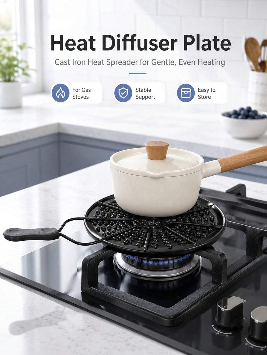 Premium Black Iron Heat Diffuser Plate With Quick Heating Solid Heat Conduction Plate For Home Cooks Anti Slip Flame Reducer Ideal For Soup Simmer Ring Gas Stove Glass Cooktop Converter For Coffee Milk Kitchen Essentials Kitchen Accesssories