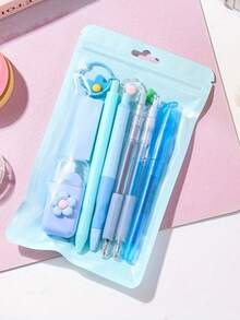 2 Sets 8-In-1 Writing Tools Collection - Fresh Supplies Package Featuring A Highlighter, Charm, Eraser, 2 Clickable Pens, Back To School, First Day Of School - Multicolor - View 5