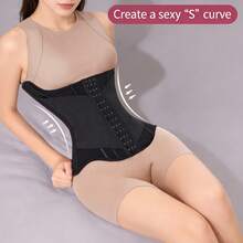 1pc Waist Trainer For Women Corset Shapewear Tummy Control Sport Workout Waist Cincher Body Shaper Hooks - Black - View 7