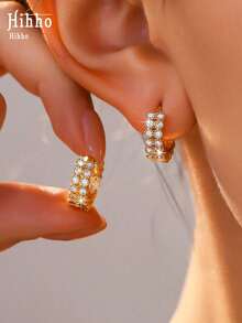 1 Pair Luxury Delicate Vintage Style Double Row Full Zirconia Rhinestone Lace Hollow Ear Cuffs, Women's Earrings With Inner Hollow Lace Craft Design, Exquisite Sparkling Versatile Ear Jewelry Suitable For Commuting, Work, Dating And Daily Wear - Earrings - View 2