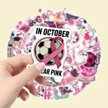 62pcs Pink Soccer Heart Pattern Vinyl Stickers, Cartoon Highly Attractive Decorative Stickers, Suitable For Journals, Seals, Envelopes, Guitars, Musical Instruments, Halloween, Christmas, Teen Party Supplies, Rewards And Inspirational Decorations - 62pcs-multicolor - View 5
