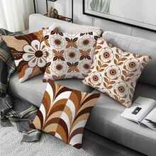 4 piezas de fundas de cojín con estampado floral geométrico vintage marrón, material de terciopelo de piel de melocotón amigable con la piel impreso en un solo lado, fundas de almohada de 45*45CM adecuadas para decoración del hogar interior dormitorio sala de estar habitación fiesta, decoración de sofá fundas de cojín regalo festivo, inserto de almohada no incluido - Multicolor - Ver 9