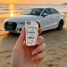 1件汽車鑰匙保護套 時尚印花款，適用於 Audi A3 8P、A6 C6、Q3 8U、A1 8X、Q7 4L、TT 8J、R8 42，高級親膚觸感，不阻擋訊號，中性款 - Audi 3 Button Model CA - 查看 7