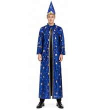 Adult Unisex Magic Magician Costume With Blue Robe Cloak Hat Star Moon Magician Wizard Cosplay Costume Role - Multicolor - View 2