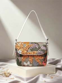 Vacation Style Premium Texture Flip Shoulder Bag, Embroidered Sequin Flower Decoration Design, Elegant And Exquisite Fashion Style Women's Armpit Bag - Multicolor - View 11