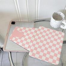 1件裝柔和腮紅粉與奶油白經典棋盤格滿版印花平板保護殼，多角度觀看書本式支架，相容 iPad A16 2025、Galaxy Tab S9 FE/S8 Plus/S7/S10、Pad、MatePad、Pad、Honor Pad、Pad - 彩色 - 查看 2