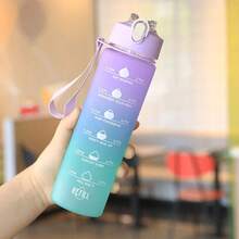 2 Botol Minum Warna Pelangi, Gelas Sedotan Gradien, Botol Minum Motivasi dengan Skala Waktu dan Tali Gantungan Portabel, Botol Minum Langsung - MultiWarna - View 6