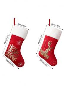 1pc Red Christmas Stocking With White Trim, 18-Inch Stocking, Large Plush Stocking With Reindeer And Snowflake Patterns, Christmas Tree Holiday Party Decoration, For Home Holiday Christmas Party Decorations (Red And Gold Glitter Reindeer) - Multicolor - View 7