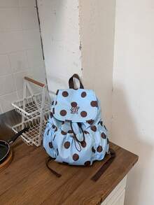 Zaino pieghevole da donna con stampa a pois carino, disponibile in 4 colori, chiusura con patta e coulisse, borsa leggera casual per lo shopping - Multicolore - Visualizzare 7