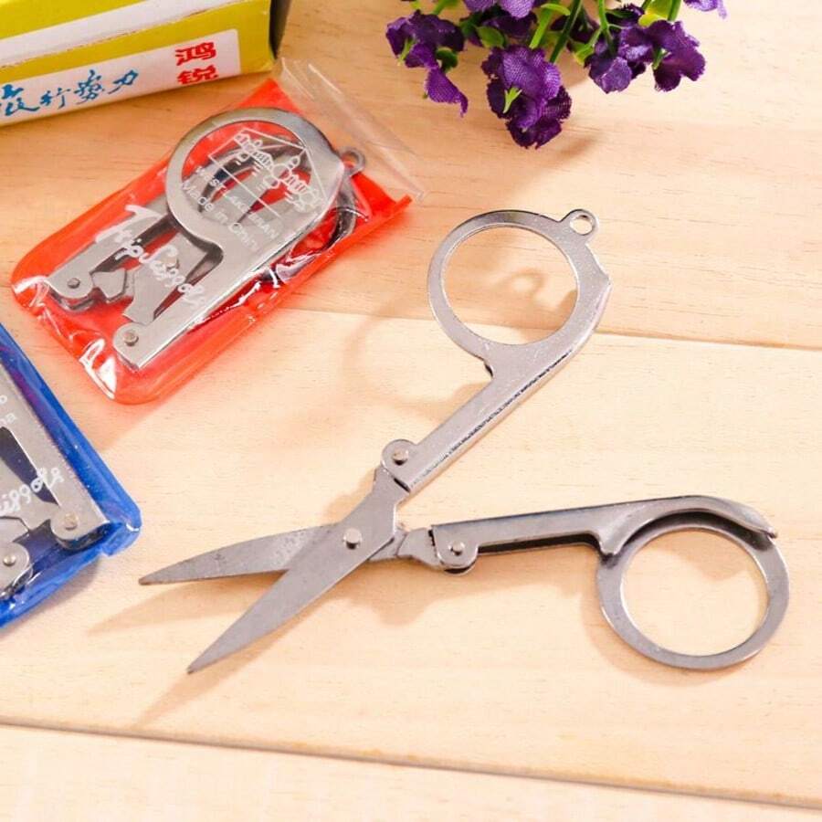 3pcs Portable Mini Folding Metal Scissors Set, Keychain Design, Compact Pocket Scissors For Travel, DIY, Paper, Thread, Embroidery Cutting Tools, Random Color, Individually Packaged - 3-pack - View 1