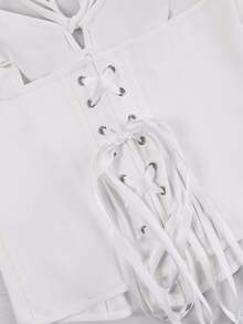 ApperlothPOP Elegant Color Fitted Halter Top,Front Button Closure, Bow Detail, Spaghetti Strap, Christmas, Vacation, Date, Halloween Shapewear - White - View 10