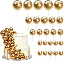 40pcs Multicolor Metallic & Matte Spherical Cake Toppers, Mini Foam Ball Decorations For Birthday & Wedding Cake Decor - Multicolor - View 2