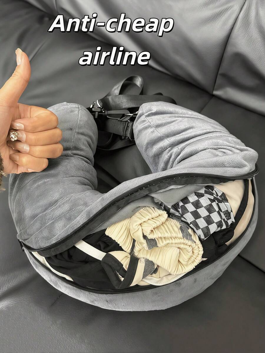 可填充旅行枕，可用作額外行李且無額外行李費，天鵝絨旅行頸枕收納袋，可調節頸部尺寸，多功能睡眠休息靠墊，適合郵輪度假、健身房、海灘、居家、返校旅行必備配件