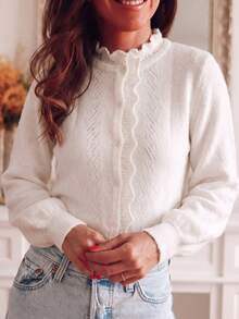 Plus Size Women's Solid Color Casual Versatile Daily Knit Top - White - View 4