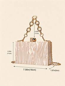 Light Luxury Apricot Marble-Patterned Acrylic Clutch Bag With Delicate Chain Strap, Designed For Hand-Carrying Or Crossbody Wear, Wedding Party - 杏色 - 查看 6