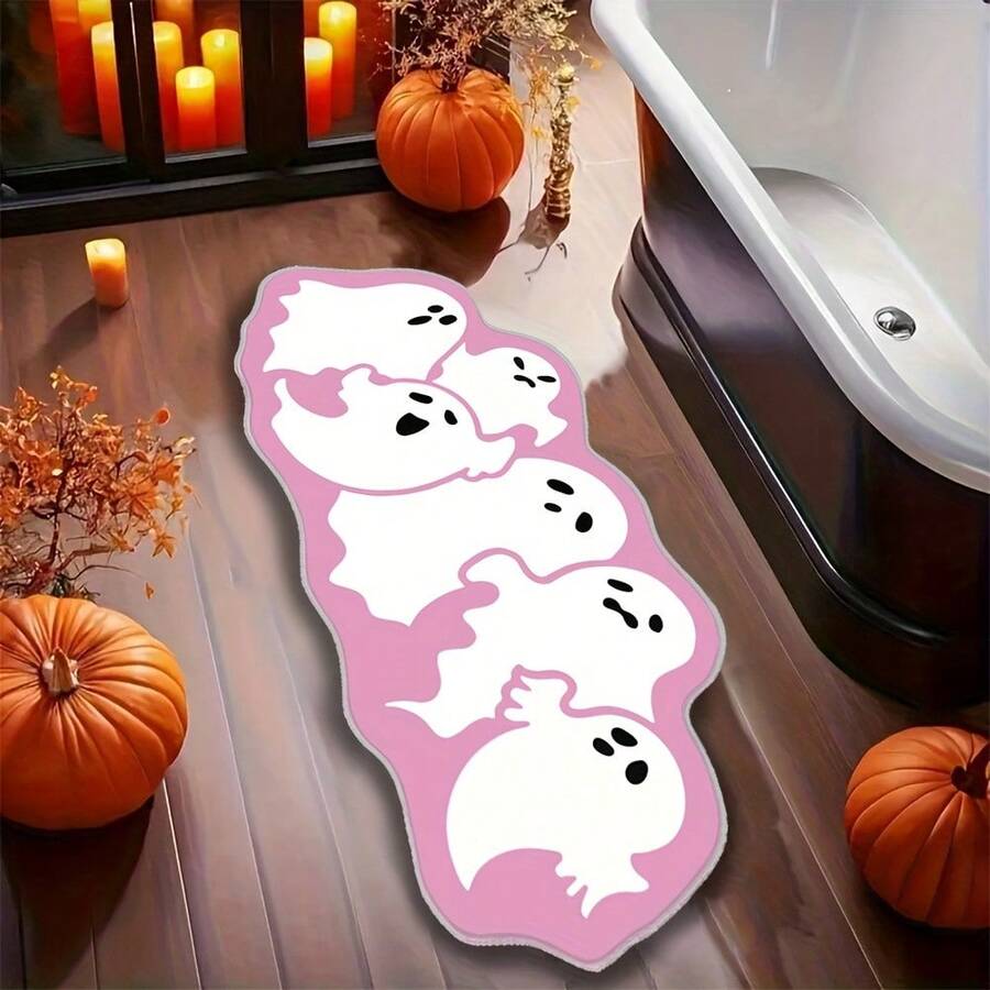 1 Peça Tapete de Entrada com Padrão de Fantasma de Halloween em Degradê Rosa, Adequado para Halloween, Natal e Páscoa, Tapete Decorativo, Decoração de Quarto, Tapete Pequeno, Tapete, Decoração de Casa, Tapete de Sala de Estar, Tapete Pequeno de Sala de Estar, Tapete de Quarto, Decoração de Sala de Estar, Tapete Externo, Tapete Lavável - Multicolorido - Visão 1