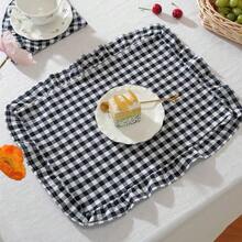 1pc/2pcs/6pcs Korean Style Plaid Placemats, Sweet Princess Style Candy Color Plaid Tablecloth With Ruffle Edge, Cute Food Plate Heat-Insulating Background Mat - Multicolor - View 13