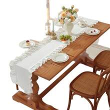 1pc French Vintage Solid Color Ruffle Table Runner, Cute Candy Color White Fabric Tablecloth, Suitable For Wedding, Festival, Party - Multicolor - View 9