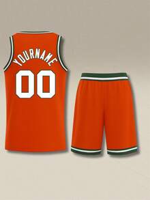 Set Jersey Basket Pria 2 Potong yang Dipersonalisasi - Atasan Tank Top Gradien dengan Cetak Nama dan Nomor yang Dapat Disesuaikan + Celana Pendek untuk Latihan Tim - Jeruk - View 4