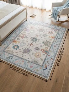 1pc Light Blue Vintage Living Room Rug, Suitable For Kitchen, Dining Room, Bedroom, Room Holiday Decoration, Indoor/Outdoor, Office, Lobby, Anti-Slip Doormat, Bathroom Rug, Hallway, Study Gaming Area Rug - Baby Blue - View 7