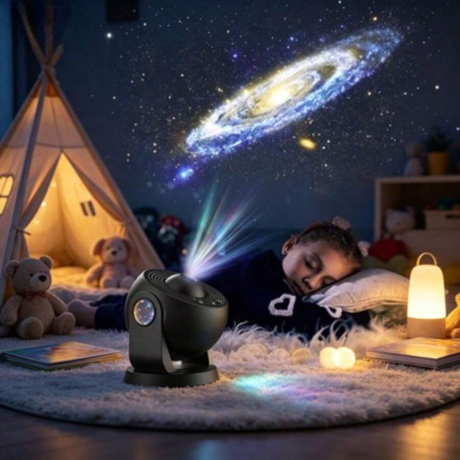 裝飾性銀河太空投影燈,USB供電磨砂塑料星空夜燈,12合1星空與天文館投影儀,現代太空主題夜燈附極光效果,適合臥室,適用青少年與成人 - 1個 - 查看 1