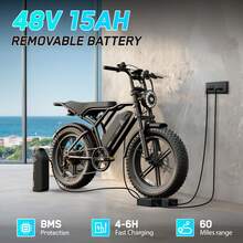 TST Electric Bike For Adults 749W Peak 20" Fat Tire All-Terrain E-Bike 60 Miles Electric Dirt Bike - 48V 15AH Battery - 黑色 - 查看 3