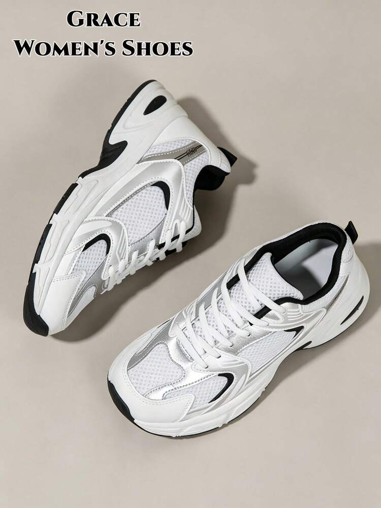New Casual Sports Shoes, Fashionable Thick Sole Sneakers, Versatile Couple Shoes, Suitable For All Seasons - White Black - View 2