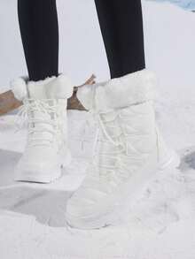 2026冬季新款女款綁帶中筒雪地靴，中筒冬季鞋，戶外休閒運動靴，百搭休閒鞋，適合冬季旅行 - 白色 - 查看 1