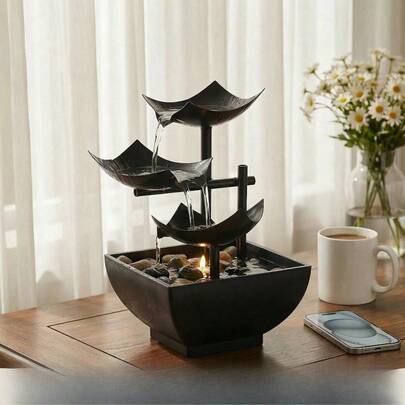 Fuente de cascada de mesa escalonada con piedras de río naturales; adecuada para oficinas en casa, dormitorios y meditación. Ideal para mesa, sala de estar y decoración del hogar.