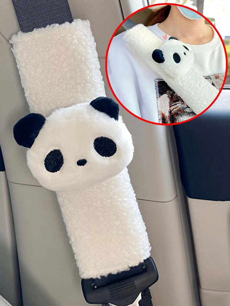 Bantalan Bahu Sabuk Pengaman Mobil Berbahan Panda - Aksesori Keselamatan yang Nyaman, Cocok untuk Semua Mobil, Dekorasi Interior Mobil - A - View 1