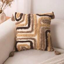 Abstract Tufted Pillow Case, Mid-Century Modern Geometric Pattern Cushion Cover, Textured Embroidery Decor, 12x20/18x18 Inches - Brown Desert - View 10