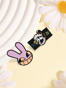 2件組卡通趣味動漫角色兔子頂帽與牙齒琺瑯別針，幽默露齒兔徽章，時尚配件，送給朋友的禮物 - 彩色 - 查看 6