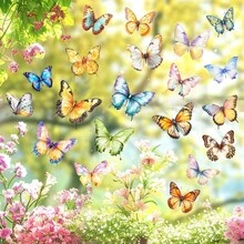 Colorful Watercolor Butterfly Wall Decals, Removable Self-Adhesive Butterfly Stickers For Bedroom, Living Room, Windows, Home Decor - Multicolor - View 5