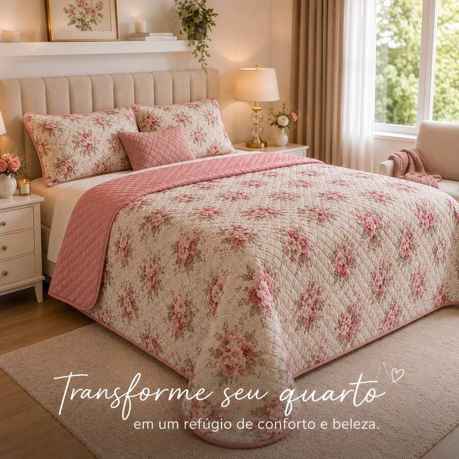 Cobre Leito Queen Dupla Face 2,60x2,40 Matelado Ultrassônico Estampas Exclusivas Decoração